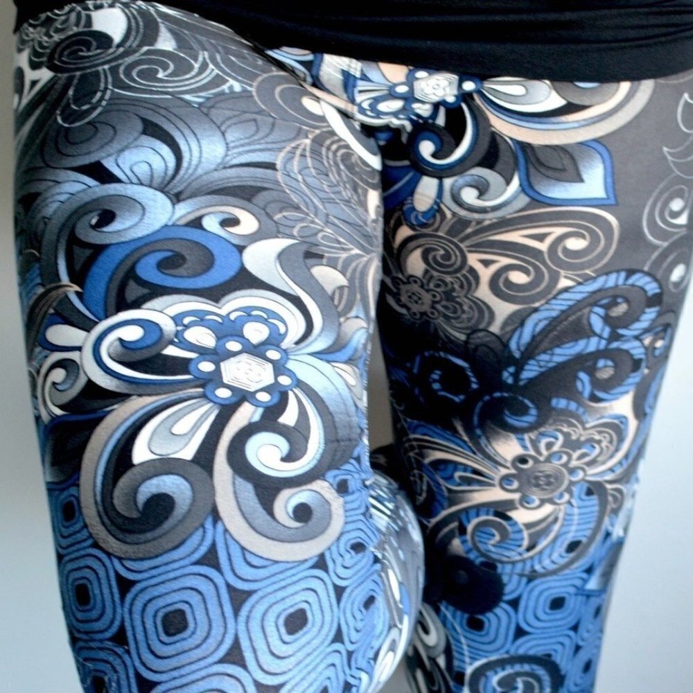 LEGGINGS DEPOT Blue & Black Paisley Print Full Length Leggings Size 10 NWT